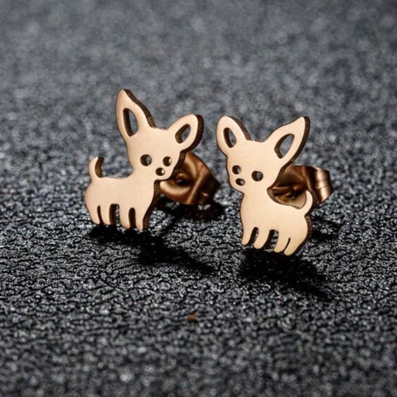 Rose Gold Chihuahua Stud Earrings, Chihuahua Dog Earrings - Picture 1 of 3